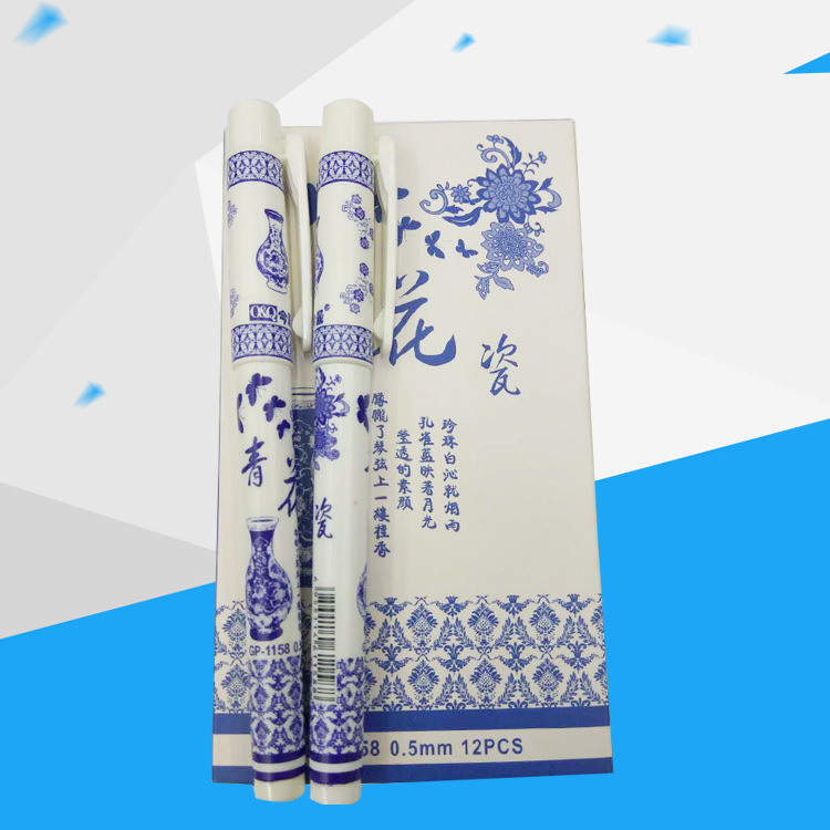 Wholesale available: Minimalist-style blue-and-white porcelain ballpoint pens Comfortable grip, full